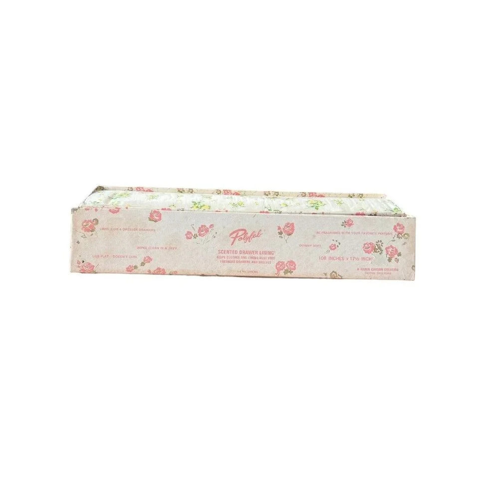Vintage Poly Fab Scented Drawer Liner White Floral & Angel Print Original Box